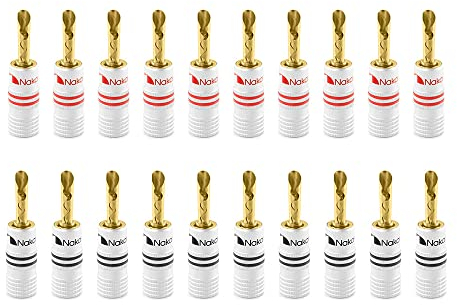 Nakamichi 24K vergoldeter Bananenstecker 12 AWG - 18 AWG Gauge Größe 4mm für Lautsprecher Verstärker Hi-Fi AV Receiver Stereo Heimkino Audiokabel Stecker BFA Stecke (20 Stück (10-Paar), BFA Stecker)