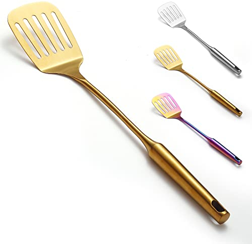 Evanda Stainless Steel Spatulas, Gold Slotted Turner, Kitchen Spatulas for Nonstick Cookware, Metal Spatulas Turner for Cooking Utensils, Dishwasher Safe, Easy to Clean