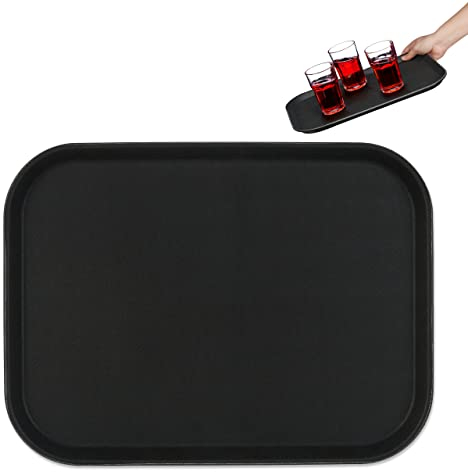 Relaxdays Bandeja Bar, Superficie Antideslizante, Plato Rectangular Camareros, Bebidas, Gastronomía, 41 x 30 cm, Negro, Caucho