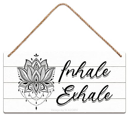 Zen Den Sign Zen Room Decor, Meditation Room Decorations-Inhale Exhale, Wood Sign Wall Art For Yoga Room, Studio, Home, Bedroom, Garden, Bathroom (10X5 Inch)