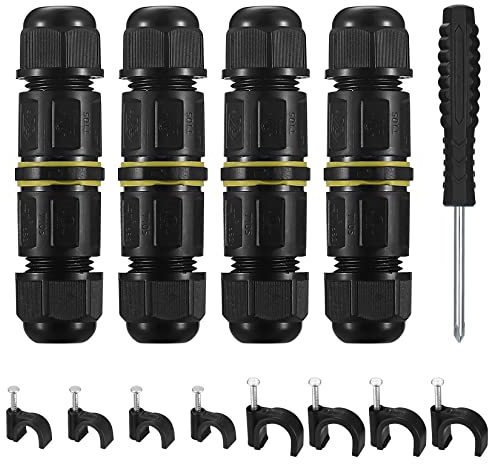 Scatola di Giunzione Impermeabile IP68, Connettori Elettrici per Cavi Esterni, Connettore del Cavo Manica Accoppiatore per Diametro Cavo Ø 4 mm-8 mm (4 Pezzi-3 pin)