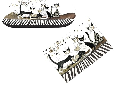 MediMuc Flaches Brillenetui mit passendem Reinigungstuch aus Microfaser - Rosina Wachtmeister, Cats, Sepia - Maße: L/H/B 16 x 2,8 x 6,6cm - FridolinEdition