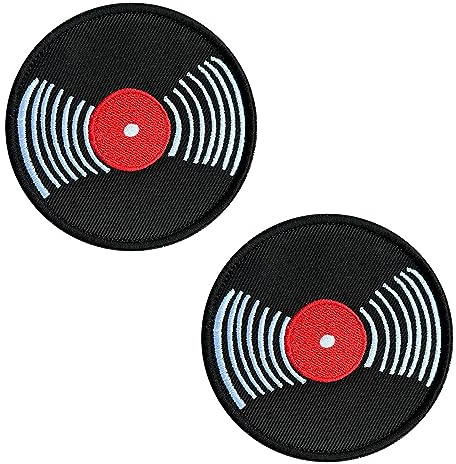 2 Stück Schallplatte Patch mit Verschluss, Retro Musik Patches, Vintage Aufnäher Rock Musik CD Moral Patch zum Tasche Rucksack Kappen Hund Uniform Weste Jersey Sammlung