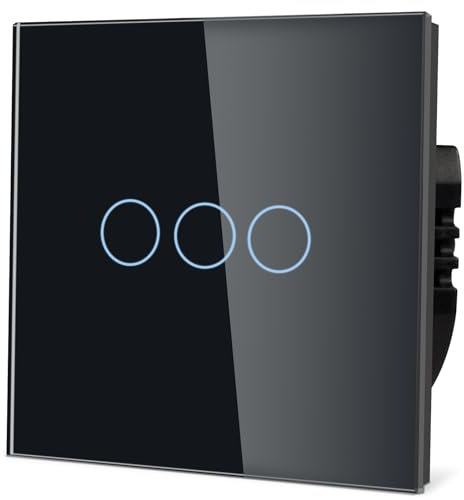 TAWOIA Interruttore della luce normale, interruttore della luce da parete, standard 110 V – 240 V, vetro 86 x 86 mm, interruttore della luce touch a 3 vie