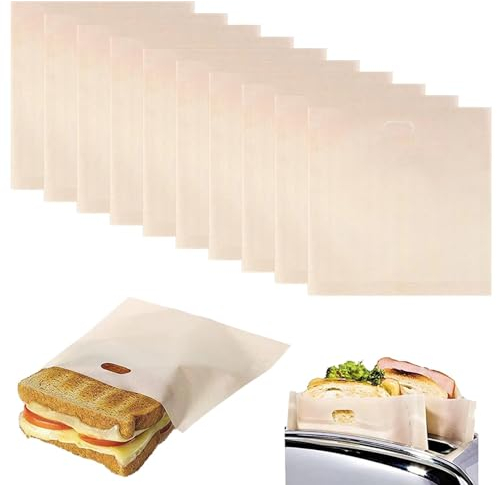 10Pcs Non-Stick Sandwich Toaster Bags, Greaseproof Paper Food Bags, Heat Resistant Reusable Food Bags for Grilled Cheese Sandwiches Pizza Panini