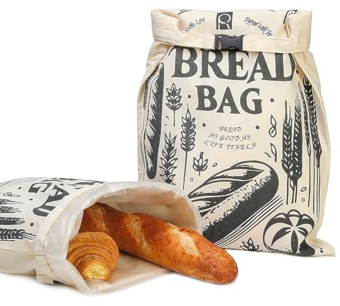 Ryelea Brotbeutel – 2 Packungen wiederverwendbare Baumwollbeutel für hausgemachte Beutel, Sauerteig und Brot Aufbewahrung, 43,2 x 33 cm (Ephedra)