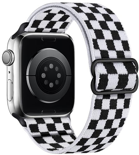 MITERV Stretchy Nylon Loop Bands Compatible with Apple Watch 38mm 40mm 41mm 42mm 44mm 49mm Adjustable Soft Elastics Strap Compatible with Apple Watch SE Ultra iWatch Series 8/7/6/5/4/3/2/1 (Black and