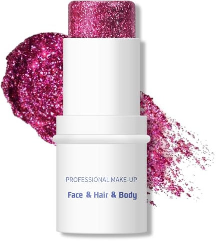 KYDA Body Glitter Stick, Chunky Glitter Gel for Face Body Hair, Sparkling Holographic Mermaid Sequins Paint, Waterproof Multiuse Makeup Glitter Gel, Rose Red