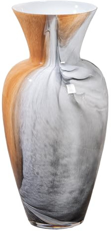 GILDE GLAS art Deko große Vase Blumenvase - Glasvase aus Farbglas - Deko Wohnzimmer Geschenk für Frauen Höhe 50 cm Braun Weiß
