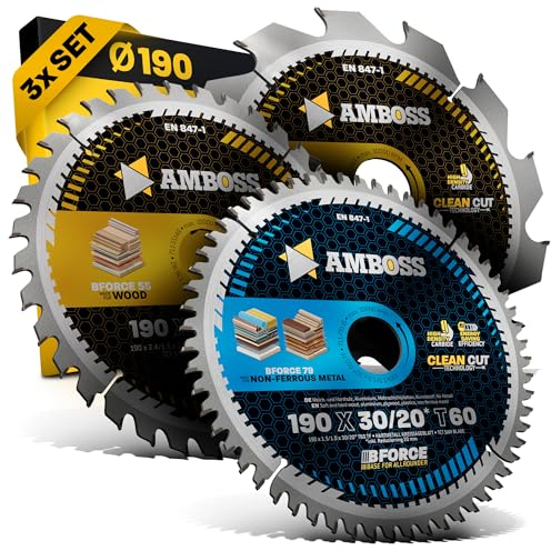 Set di lame per sega circolare manuali Ø 190 x 30 mm, adatto per Bosch GKS 190, Bosch PKS 66 A. Metabo KS66. Makita 5705R – AMBOSS WERKZEUGE® 190 x 30
