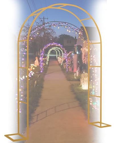 Rosenbogen Aus Metall Für Den Außenbereich, 220/230 Cm, Stahl-Gartenbogen Rankhilfe, Blumenbogen Rahmen Mit Abnehmbarem Sockel, Rosenbogen Für Garten, Rasen, Terrasse, Party-Dekoration(Color:Gold,Size