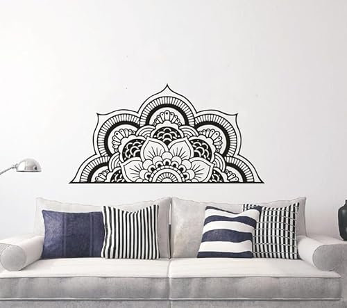 Abnehmbare Vinyl-Wandtattoo mit halbkreisförmigen Mandala, DIY-Dekoration für das Schlafzimmer, 75X35 cm Vinyl-Wandaufkleber, dekorative Wandbilder in Vinyl