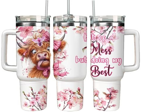 Highland Cow Tumbler with Straw, 40 oz, Stainless Steel, Gift for Her, Birthday Gift, Christmas Gift