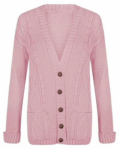 FASHION MY LOVE New Womens Everyday Long Sleeve Button Top Ladies Chunky Aran Cable Knit Grandad Cardigan UK Size 8-26