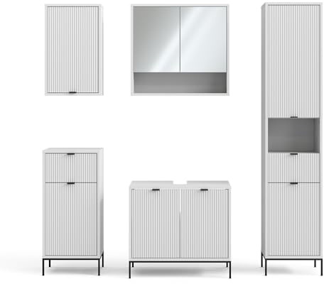 Vicco Badmöbel-Set Eliza, Weiß 70 cm | besteht aus Waschbeckenunterschrank, Spiegelschrank, Hochschrank, Midischrank und Hängeschrank