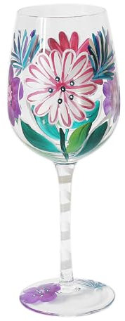 Lesser & Pavey Lynsey Johnstone Pink Gerberas Wine Glass for Home, Kitchen, Restaurant & Parties | Lovely Wine Glassware for Drinks | Beautiful Gift for Women, Men, Wedding & Christmas