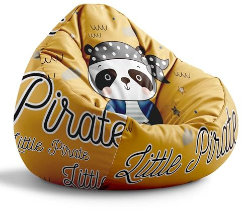 DreamRoots Sitzsack Kinder mit füllung - Sitzkissen Kinder Boden - Kinderzimmer Möbel - Sitzsäcke fürs kinderzimmer - Bean Bag M Panda Pirate