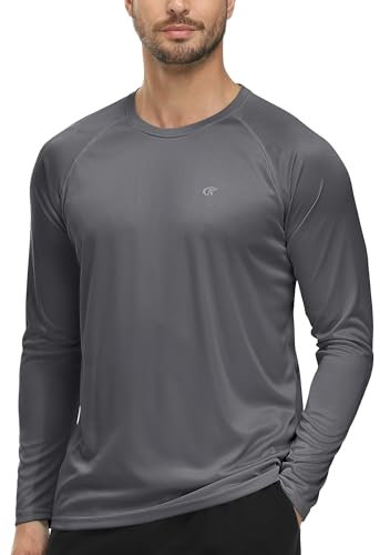 Tyhengta T-shirt anti-UV à manches longues pour homme, pour l'été, la plage, la protection solaire, séchage rapide, gris foncé, L