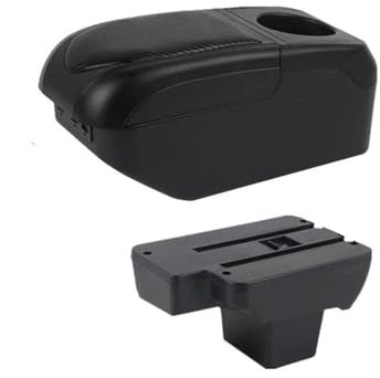 TZIUSFAC Caja De Almacenamiento Portavasos Para SEAT Para Ibiza Para Arona Reposabrazos Coche Caja Reposabrazos Interior Coche Caja De Reposabrazos Caja almacenamiento consola central(S1 black-black 6