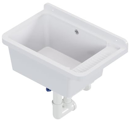 QLS Ausgussbecken 50x34 cm aus Kunststoff mit Siphon Garage Werkstatt (Weiß)