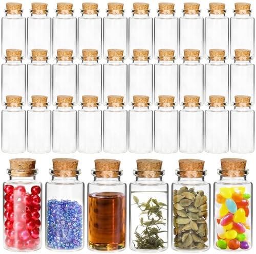 Acetiti 30 Pcs 25ml Small Glass Bottles with Cork Lids, Mini Glass Jars for Wedding Favors Empty Miniature Potion Message Wishing Bottles Spell Jars for DIY Crafts Baby Shower Party Home Decoration