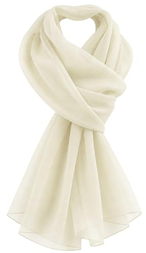 World of Shawls Chiffon Scarves Wraps for Wedding Party Special Occasions Women Plain Neck Scarf Soft Headwrap Girls Headscarf Sheer Wrap 45 x 160 Cm (Cream)