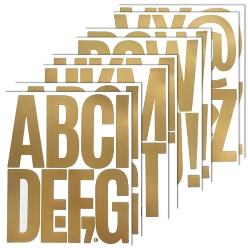 5 Inch Letters Stickers, 8 Sheets Large Vinyl Alphabet Punctuation Sticker for Mailbox, House, Trucks, Self Adhesive & Waterproof-Gold
