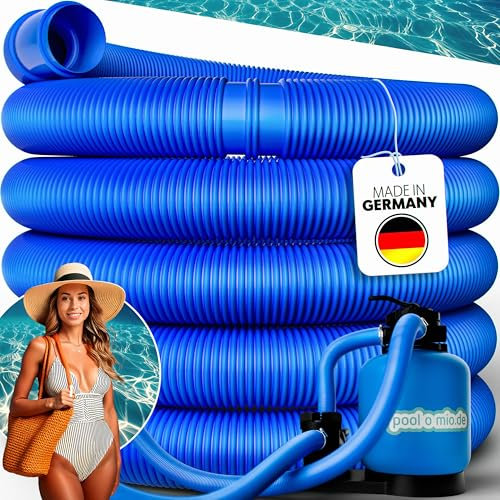 poolomio® Poolschlauch 32mm / 2,2 m - flexibler Schwimmbadschlauch für Poolpumpe & Poolsauger – UV- & Chlorbeständiger Spiralschlauch – Hochwertiger Druck- & Saugschlauch als Poolzubehör, Blau