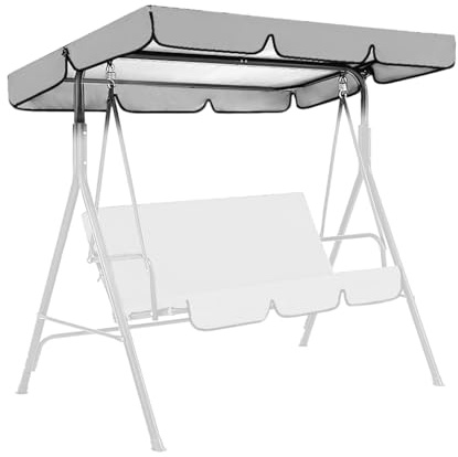 Swing Chair Canopy Replacement, 3 Seater 210D Garden Swing Seat Canopies Cover Waterproof, Windproof, Anti-UV, Heavy Duty Rip Proof Hammock Top Covers 249x185x18cm(Cover Only) (Gray)