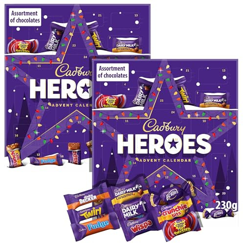 Cadbury Heroes Chocolate Advent Calendars 230g Bundle of Two - By Cadbury Gifts Direct. Contains Miniature Twirl, Dairy Milk, Creme Egg, Crunchie and more!