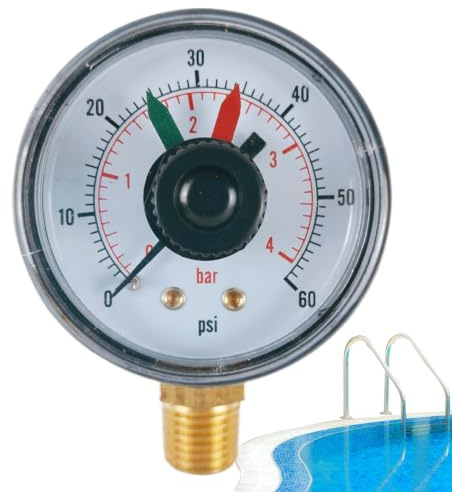 Manomètre Pression Filtre Piscine, Manomètre D'eau 0-60 PSI, Étanche Avec Indicateur Double Couleur Pour Pompe Bain à Remous