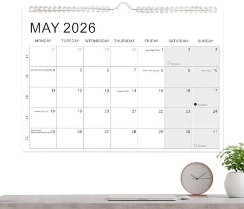 Wandplaner 2026-2027 - Übergroßer Kalender mit täglichen, wöchentlichen, monatlichen Blöcken, gut lesbarem Design, dicken Papierseiten | Planer Kalender für Studios, Heimstudio, Konferenzräume