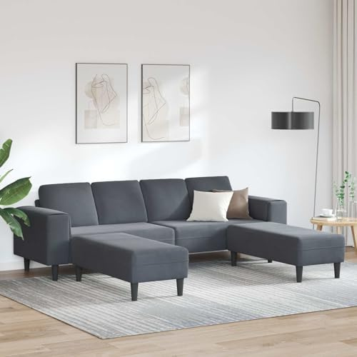 Moderne Wohnzimmer Couch 3-teilig Dunkelgrau, Lederoptik Sofa Set mit Ottomane, Bequemes Gäste Sitzgruppe für Filmabende, Wetterfest & Atmungsaktiv, Max. Belastung 440 kg, Modernes Design