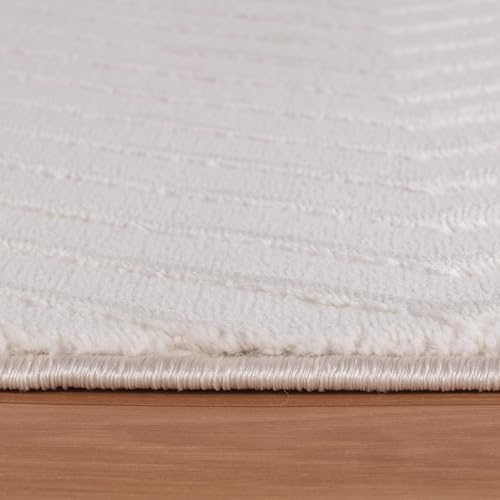 KADIMA DESIGN Kurzflorteppich 3D-Effekt Skulptural Pflegeleicht Waschbar Strapazierfähig Creme 80x150 cm Wohnzimmer Schlafzimmer Fußbodenheizung geeignet Schadstoffgeprüft Flur Oeko-TEX | ILLER