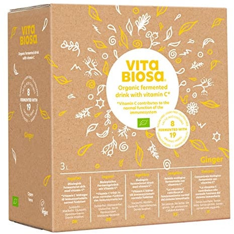 Vita Biosa Ingwer + Vitamin C 3 Liter Bag-in-Box in Bio Qualität - Kräuterfermentgetränk günstig kaufen in der Vorteilsgröße 3000 ml - Kur und Familien Vorratspackung