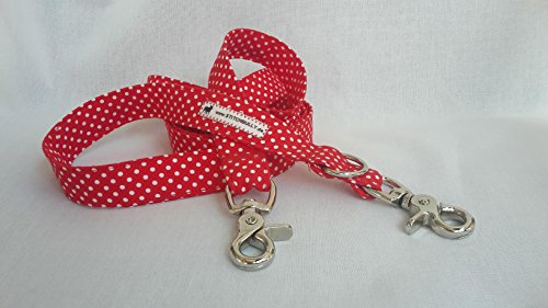 L0034 Hunde Leine von stitchbully Handmade aus Nürnberg Fliegenpilz Punkte, 3fach verstellbar, Kugelkarabiner, Zwillingsleine