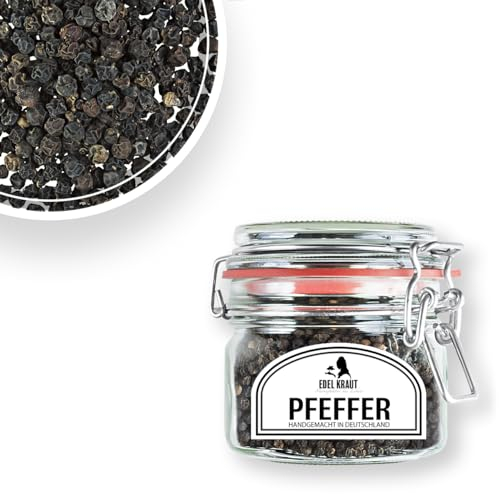 Pfeffer schwarz ganz BIO 130g im Premium Drahtbügelglas | EDEL KRAUT - 100% naturreine schwarze Pfefferkörner - SCHWARZER PFEFFER ohne jegliche Zusatzstoffe - Pfeffer für Mühle - black pepper