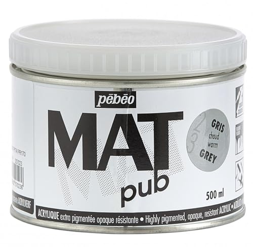 Pébéo - Mat Pub – Peinture Acrylique Extra Fine et Extra Mate - Gris chaud -500ml