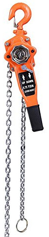 Estink Manual Lever Chain Hoist, 0.75T 750kg 1653lbs G80 Manganese Steel Not Galvanized Lever Hoist with Rattle Handle Lift Height for Garage Factory Dock Orange