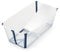 Stokke Flexi Bath (Azul transparente) con Soporte para recién nacido - Duradera y fácil de guardar - Práctica para usar en casa o de viaje - Para bebés 0 a 48 meses