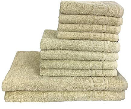 GMMH 10 TLG Set Handtücher Handtuch Set Duschtucher 100% Baumwolle 500g/m2 (Sand)