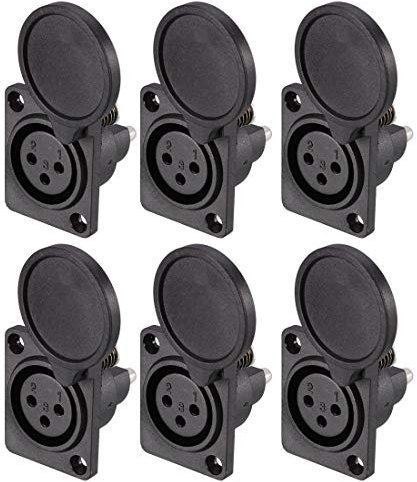 sourcing map 3-Pin XLR Female Jack Panel Mount for Microphone Connector Adapter Converter Audio Speaker with Waterproof Cover 6Pcs