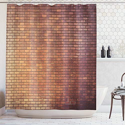 ABAKUHAUS Ziegelwand Duschvorhang, Landhaus Außen, Stoffliches Gewebe Badezimmerdekorationsset mit Haken, 175 x 220 cm, Braun Dunkelbraun