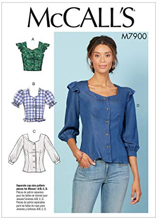 McCall's Patterns McCall's Damen-Bluse, kurz, 3/4, Ellenbogenlänge Ärmel, Nähen, Größen 14-22 Muster