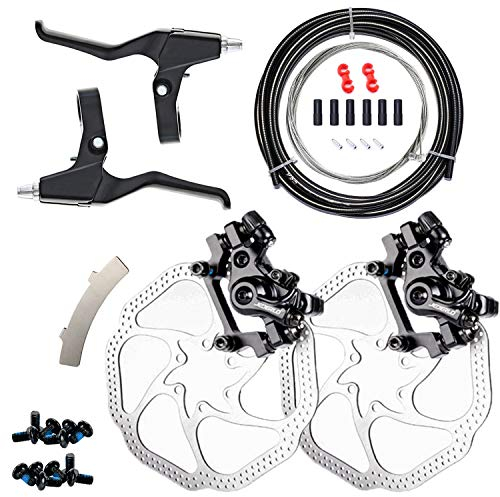 Farbetter Mechanisches Fahrrad-Scheibenbremsset, inklusive Bremssattel vorne und hinten, Bremskabel, Bremshebel, 160 mm Rotor, mit Kabelendspitzenkappen, drehbaren S-Haken-Clips,