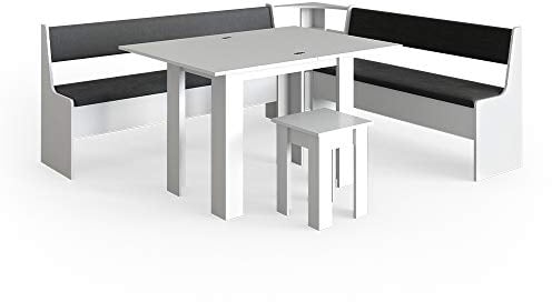 Vicco Eckbankgruppe Roman, Küchentisch, Weiß/Anthrazit, 210 x 180 cm mit Tisch