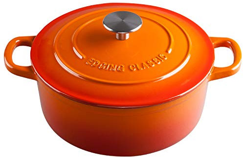 EDGING CASTING Schmortopf aus emailliertem Gusseisen, 5,5 Quart, runder Dutch Oven Topf mit Deckel, Doppelgriff zum Brotbacken, ofenfest bis 260 °C, Orange