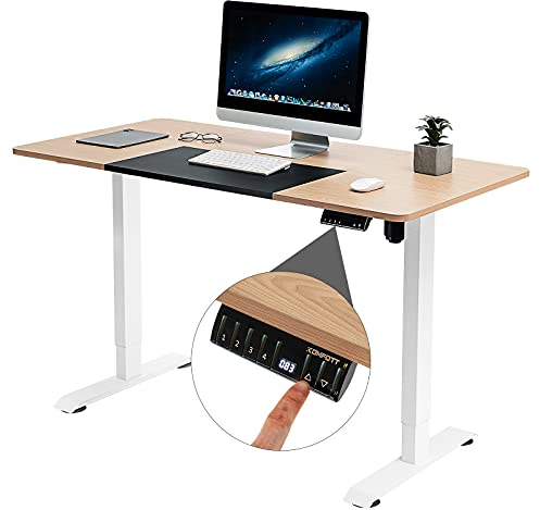 ERGOMASTER Electric Adjustable Standing Desk Home Office sit Stand Motor Height Adjustable Computer desks Table with Splice Tabletop for Working Gaming 55 x 28 inch, Nature Top + White Frame