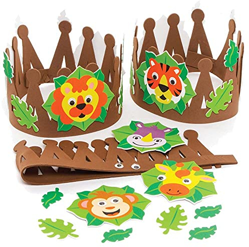 Baker Ross FE216 Dschungeltiere Krone Moosgummi Bastelset - 3er Pack, Kindergeburtstag Basteln für Kinder, Kinderkostüme zum Basteln, Mittel