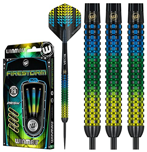 WINMAU Firestorm 28 Gramm Profi Wolfram Steeltip Dartpfeile Set mit Flights und Schäfte